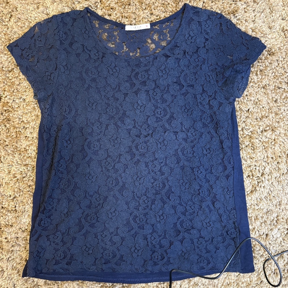 Navy blue top with lace  XS